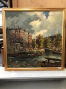 20th CENTURY SCHOOL A VIEW OF AMSTEL HOLLAND OIL ON CANVAS, 69 x 69 cms