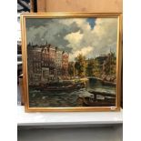 20th CENTURY SCHOOL A VIEW OF AMSTEL HOLLAND OIL ON CANVAS, 69 x 69 cms