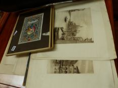 A QUANTITY OF VARIOUS ETCHINGS, PHOTOGRAPHS OF THE BOMBED REMAINS OF WESTMINSTER, OTHER MOUNTED