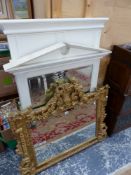 THREE RECTANGULAR MIRRORS, ONE IN AN ELABORATE GILT GESSO FRAME THE OTHERS IN WHITE PAINTED