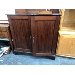 A GEORGIAN CARVED MAHOGANY TWO DOOR SIDE CABINET, 110 x 110 x 55cms