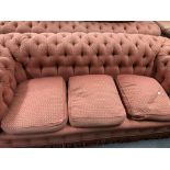 A PAIR OF 20th CENTURY BUTTON UPHOLSTERED CHESTERFIELD SOFAS