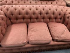 A PAIR OF 20th CENTURY BUTTON UPHOLSTERED CHESTERFIELD SOFAS