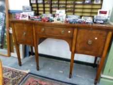 A BESPOKE INLAID MAHOGANY GEORGIAN STYLE SIDEBOARD. H 92 W 153 D 56cms