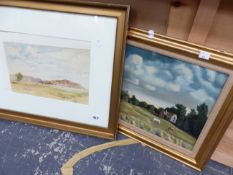 AGNES RUDD (19th/20th C.) ROMNEY MARSH, WATERCOLOUR. 23 x 34cms TOGETHER WITH A 20th C. LANDSCAPE BY