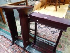 TWO MAHOGANY WALL MIRRORS AND A FLOOR STANDING BOOK REST