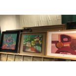 A GROUP OF FOUR 20th CENTURY WORKS OF ABSTRACT SUBJECTS BY VARIOUS HANDS, LARGEST IS 75 x 51 cms