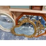 THREE DECORATIVE MIRRORS INCLUDING A CONVEX EXAMPLE.