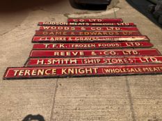 A GROUP OF VINTAGE HAND PAINTED SMITHFIELD MARKET SIGNS