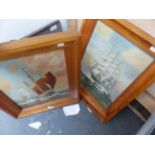 A PAIR OF MARINE VIEWS OIL ON BOARD INDISTINCTLY SIGNED.