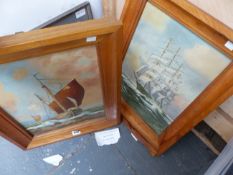 A PAIR OF MARINE VIEWS OIL ON BOARD INDISTINCTLY SIGNED.