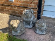 A SET OF THREE PIGGY GARDEN ORNAMENTS TOGETHER WITH A SQUIRREL AND A HEDGEHOG ORNAMENT