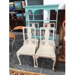 FOUR PAINTED DINING CHAIRS TOGETHER WITH A PLATE RACK