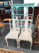 FOUR PAINTED DINING CHAIRS TOGETHER WITH A PLATE RACK