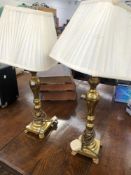 A PAIR OF BRASS TABLE LAMPS