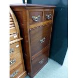 A LATE VICTORIAN TALL FILE CABINET, TWO SHORT DRAWERS AND TWO DEEP DRAWERS, H 94 x W 45 x D 67cms