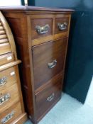 A LATE VICTORIAN TALL FILE CABINET, TWO SHORT DRAWERS AND TWO DEEP DRAWERS, H 94 x W 45 x D 67cms