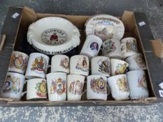 THREE BREWERY ASHTRAYS TOGETHER WITH CORONATION MUGS