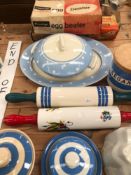 KITCHENALIA, CORNISH WARE BY T.G GREEN, CERAMIC MOULD, A SADLER ROLLING PIN, TAMS WEAR TURRINE AND
