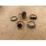 FIVE 9ct AND STONE SET DRESS RINGS 13.1grms.