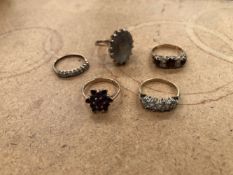 FIVE 9ct AND STONE SET DRESS RINGS 13.1grms.
