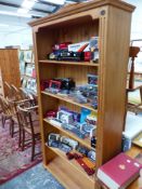 A COUNTRY COLLECTIBLES PINE OPEN BOOKCASE OF FIVE FIXED SHELVES. W 107 x D 35 x H 196cms.