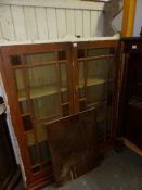 AN ANTIQUE PAINTED PINE ARCHITECTURAL CABINET GLAZED DOORS ENCLOSED SHELVES, ( FOR RESTORATION) H