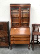 A VINTAGE INLAID MAHOGANY SECRETAIRE BOOKCASE. H 200 x W 88 x D 44cms