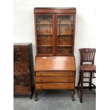 A VINTAGE INLAID MAHOGANY SECRETAIRE BOOKCASE. H 200 x W 88 x D 44cms