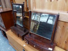 TWO 19th C. MAHOGANY DRESSING TABLE MIRRORS SUPPORTED ON THREE DRAWER BASES