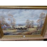TWO LARGE OIL ON BOARD PAINTINGS, COUNTRY SIDE RURAL SCENES, SIGNED.
