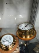 A RADIO MASTER SEWILLS LIVERPOOL SHIPS CLOCK TOGETHER WITH A SIMILAR THERMOMETER