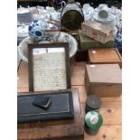 TWO VINTAGE JIGSAW PUZZLES, A VINTAGE RESPIRATOR, A FRAMED BUCKINGHAM PALACE LETTER DATED 1918, A