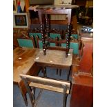 A VINTAGE OAK CAST IRON MOUNTED SCHOOL DESK, WITH INTEGRAL BENCH