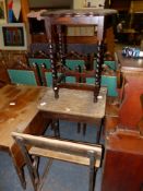 A VINTAGE OAK CAST IRON MOUNTED SCHOOL DESK, WITH INTEGRAL BENCH