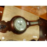 AN OAK CASED ANEROID BAROMETER AND MERCURY THERMOMETER