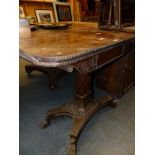 A WILLIAM IV CARVED ROSEWOOD CARD TABLE TOGETHER WITH A VICTORIAN MAHOGANY CHIFFONIER AND A FIRE