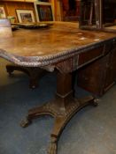A WILLIAM IV CARVED ROSEWOOD CARD TABLE TOGETHER WITH A VICTORIAN MAHOGANY CHIFFONIER AND A FIRE