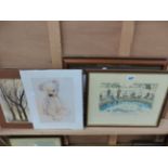A GROUP OF LANDSCAPE WATERCOLOURS AND OTHER DECORATIVE PRINTS