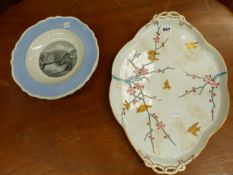 AN ADDERLEY PORCELAIN AESTHETIC PERIOD TRAY TOGETHER WITH A PAIR OF VICTORIAN SOUP PLATES