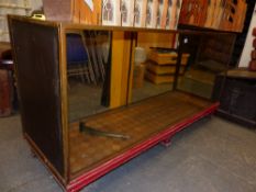 A LARGE VINTAGE BRASS FRAMED GLAZED SHOP DISPLAY CABINET H 92 x W 182 x D 60 cm's.