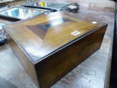 A VINTAGE INLAID OAK DESK BOX. W 38 cm's