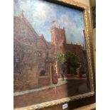 RUMSEY ? ENGLISH 19th/20th CENTURY SCHOOL, BY THE CATHEDRAL, SIGNED OIL ON CANVAS 60 x 50 cms