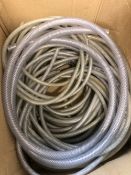 A BOX OF VARIOUS PRESSURE NYLON AIR HOSE AND FITTINGS
