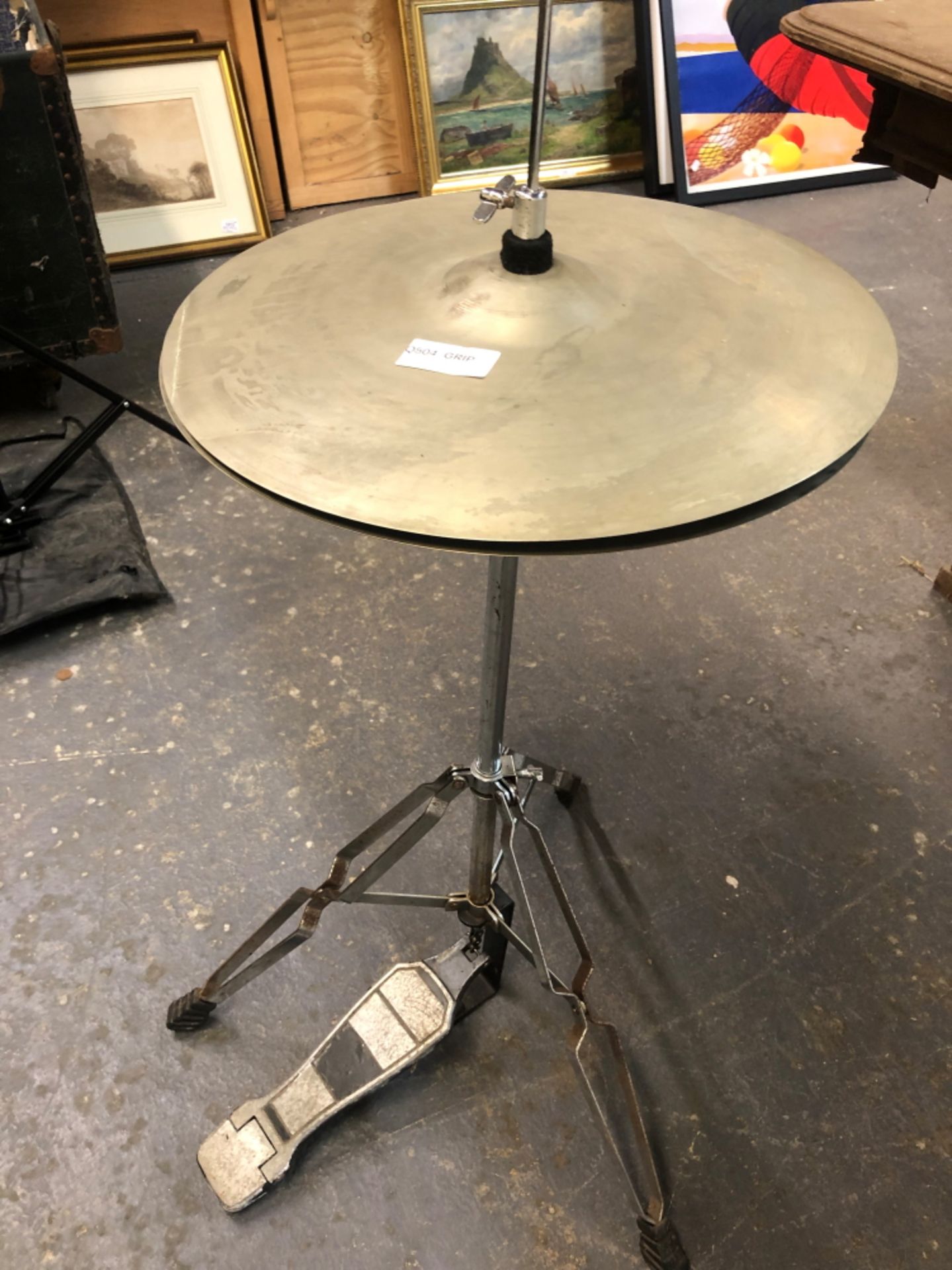PREMIER SNARE DRUM AND STAND, HI-HAT AND STAND DRUM STOOL, BASS DRUM PEDEL VARIOUS SKINS AND CYMBALS - Image 6 of 9