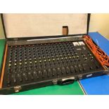 MM ELECTRONICS 18 TRACK MIXING DESK WITHIN TRAVELLING CASE. 94 x 51 x 18 cms