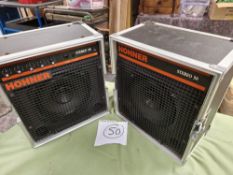 A PAIR OF HOHNER STEREO 50 AMPLIFIER SPEAKERS.