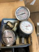 VARIOUS PRESSURE GAUGES, AND MISC. ITEMS INCLUDING SAW BLADES, A CNC SCREEN, ETC.