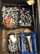 A BOX OF NUTS BOLTS AND FIXINGS