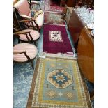 TWO BELOUCH RUGS TOGETHER WITH A TURKISH RUG LARGEST 164 x 83cms